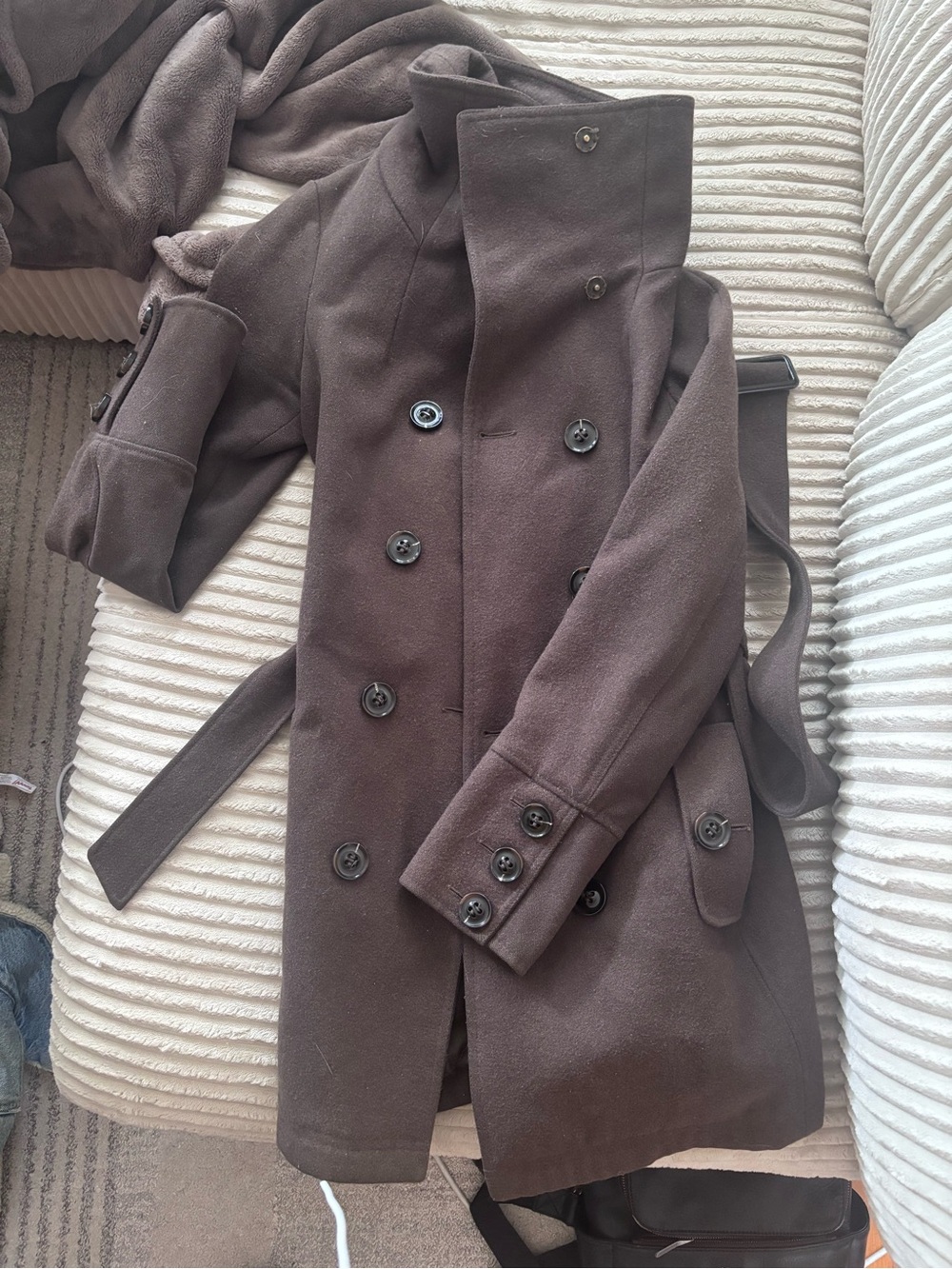 Mango Women's Double-Breasted Wool Blend Coat - Dark Brown / kaki